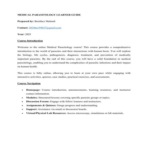 Comprehensive Online Medical Parasitology Course Guide for 2025 | PDF