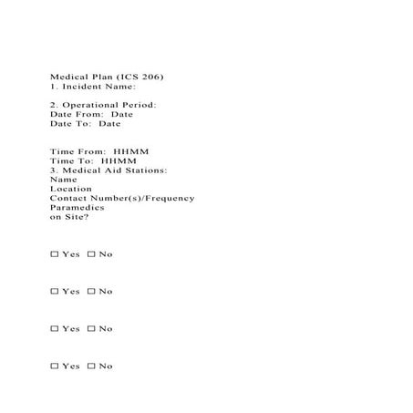 Medical Plan (ICS 206)1. Incident Name 2. Operational .docx