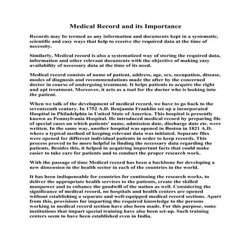Medical record and its importance
