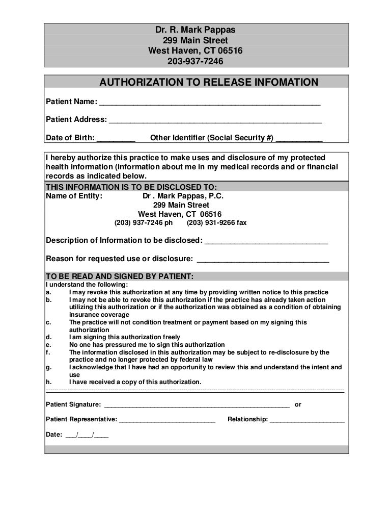 Medical Release Hippa form new