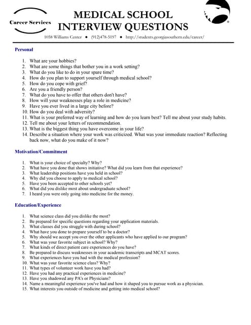 Medical school interview questions | PDF