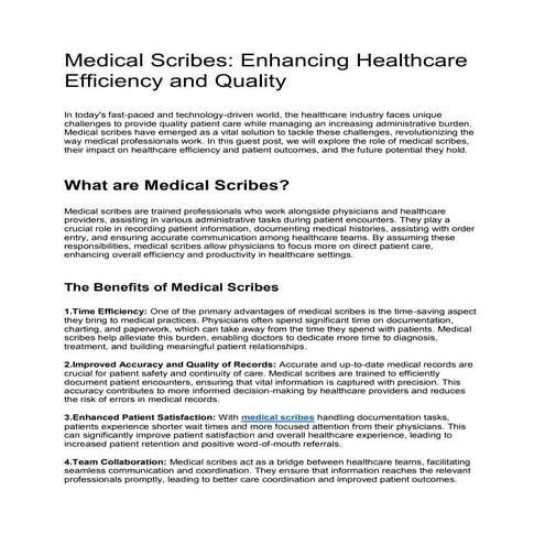 Medical Scribe Services | PDF