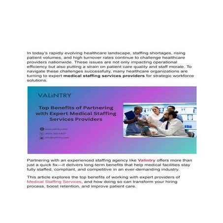 medical staffing services at VALiNTRY | PDF