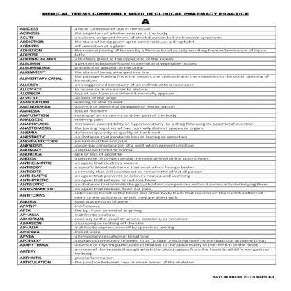 Medical terms commonly used in clinical pharmacy practice