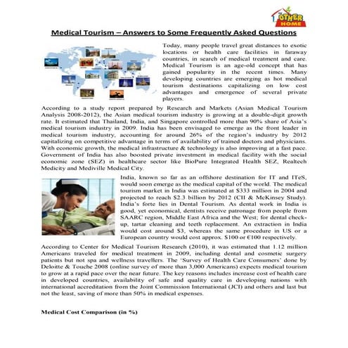 Medical tourism – answers to some frequently asked questions