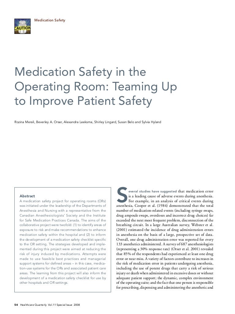 Medication safety in the operating room teaming up to improve patient…