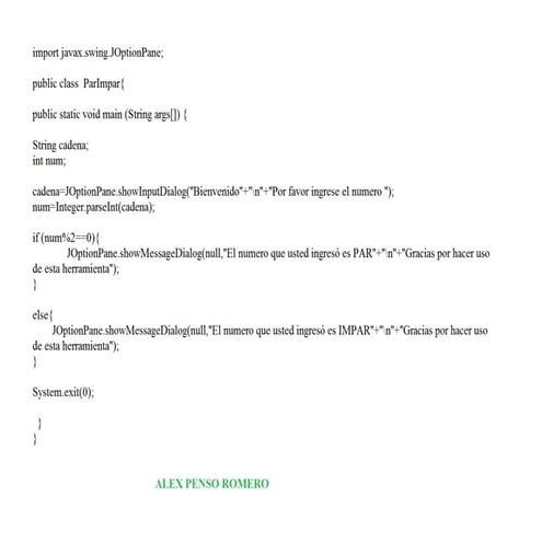 Me dice si un número es par o impar. en java