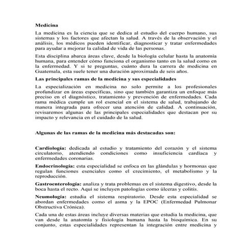 Investigación sobre la carrera de medicina | DOCX