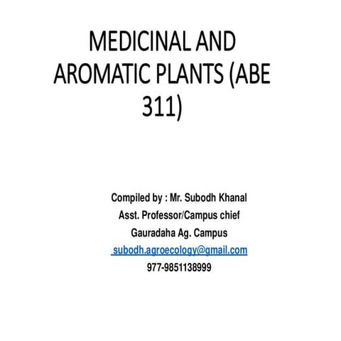 MEDICINAL AND AROMATIC PLANTS (based on TU/IAAS)
