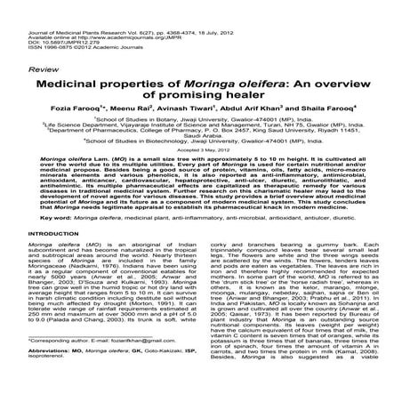 Medicinal properties of_moringa_oleifera