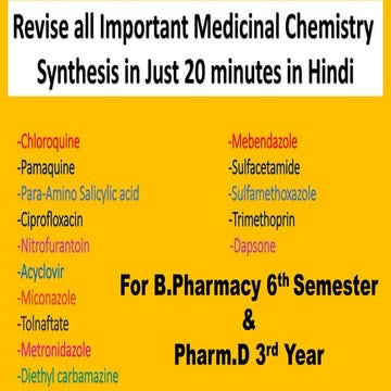 Revise all Important Medicinal Chemistry  Synthesis 