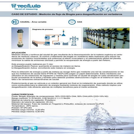 Medicion flujo biogas para desgasificacion vertederos - Tecfluid Caso de Estudio 