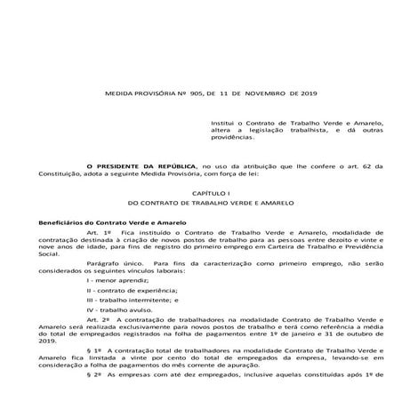 Leia a íntegra da MP do Contrato de Trabalho Verde e Amarelo