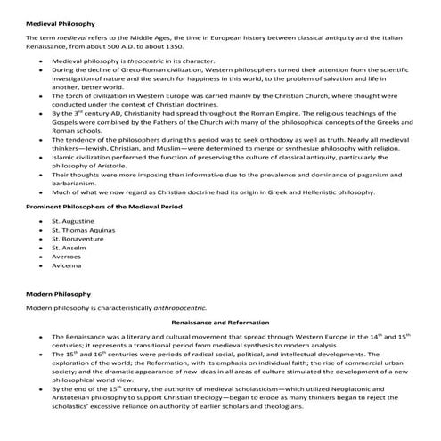 Medieval and Modern Philosophy