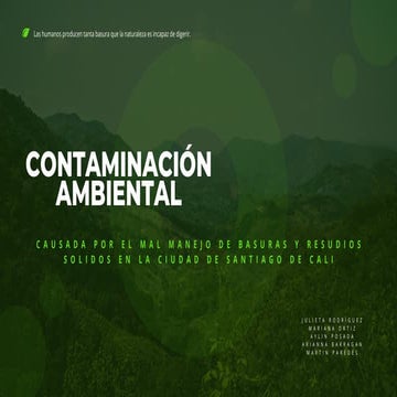 CONTAMINACIÓN AMBIENTAL CAUSADA POR EL MAL MANEJO DE BASURAS Y RESIDUOS ...