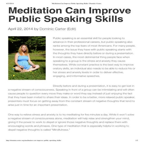Image showcasing Meditation can improve public speaking skills | PDF