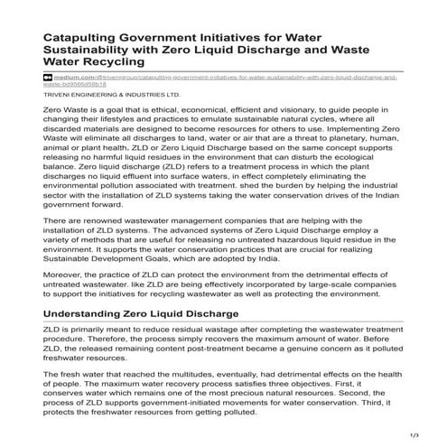 Catapulting Government Initiatives for Water Sustainability with Zero Liquid ...
