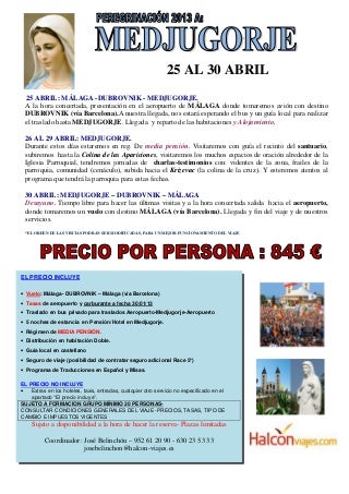 peregrinacion a Medjugorje  25 a 30 abril abril-