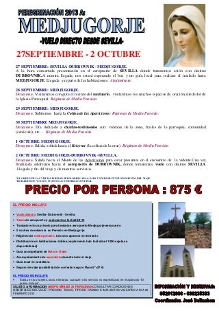 Peregrinacion a Medjujorge del 27 de septiembre a 2 de octubre