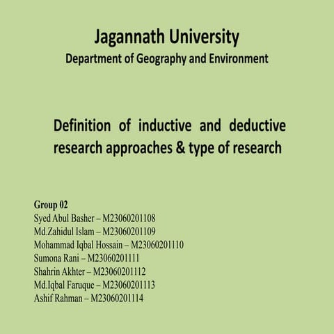 Definition of inductive and deductive research approaches & type of research
