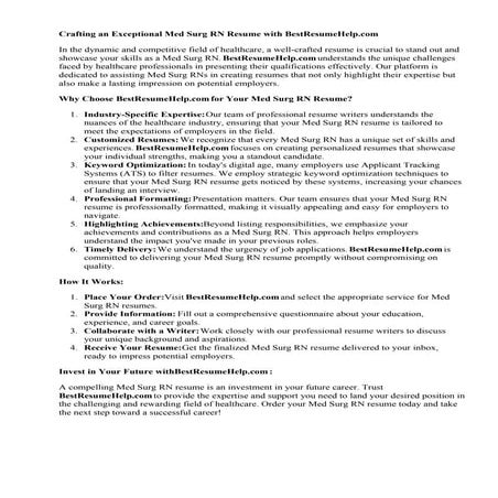 Med Surg Rn Resume. Keyword Optimization: In today
