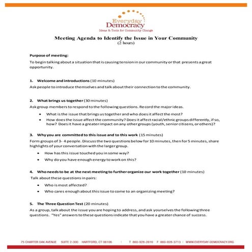 Meeting Agenda to Identify the Issue in Your Community