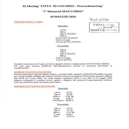 #gavardomeeting 2016 : Regolamento Ufficiale