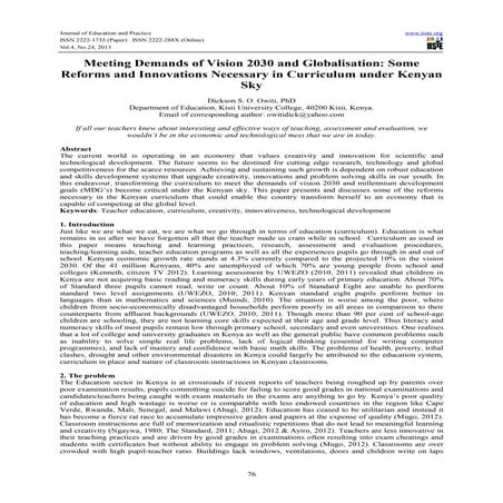 Meeting demands of vision 2030 and globalisation some reforms and innovations...