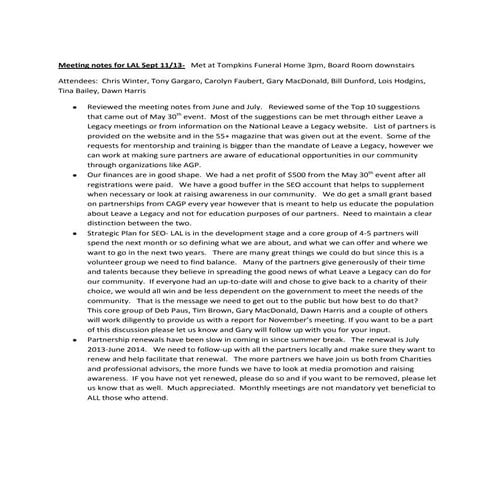 Meeting notes for lal sept 11