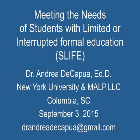 Meeting the needs of slife de capua sc 09 03-15 