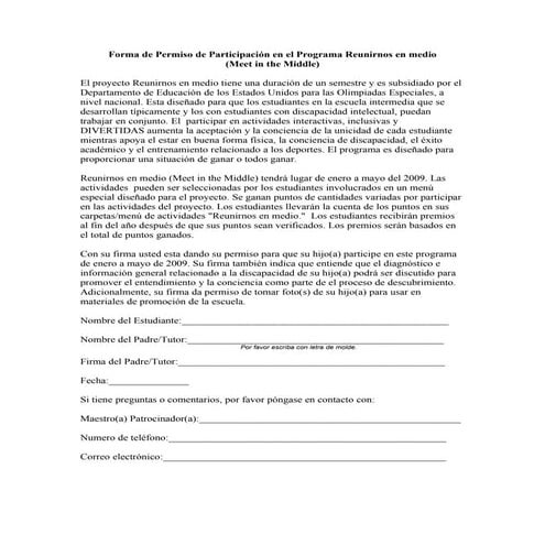 Meet In The Middle Permission Form (Span)