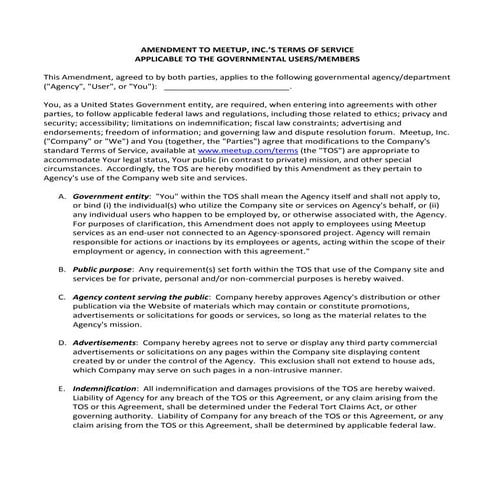 MeetUp Terms of Service (TOS) Amendment