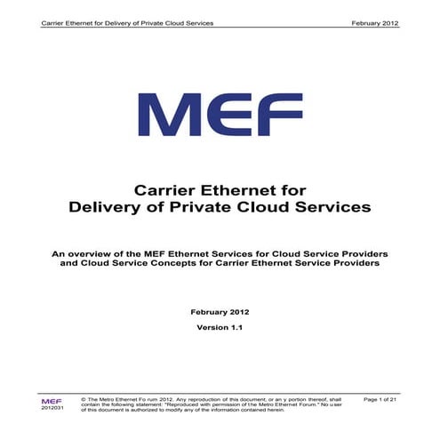 Mef Carrier Ethernet For Delivery Of Private Cloud Services 20120031