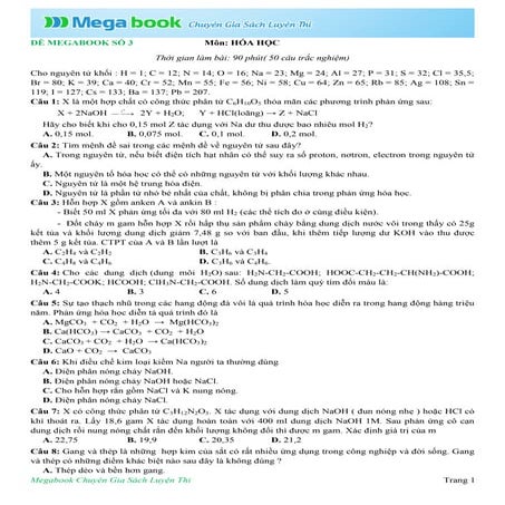 Đề thi thử và đáp án chi tiết môn Hóa học số 3 - Megabook.vn 