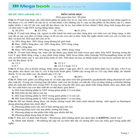 Đề thi thử và đáp án chi tiết môn Sinh học số 1 - Megabook.vn