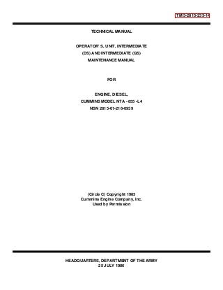 work shop manaul CUMMINS MODEL NTA - 855 -L4