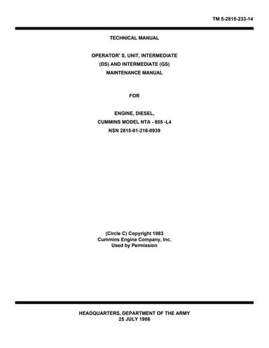  work shop manaul CUMMINS MODEL NTA - 855 -L4