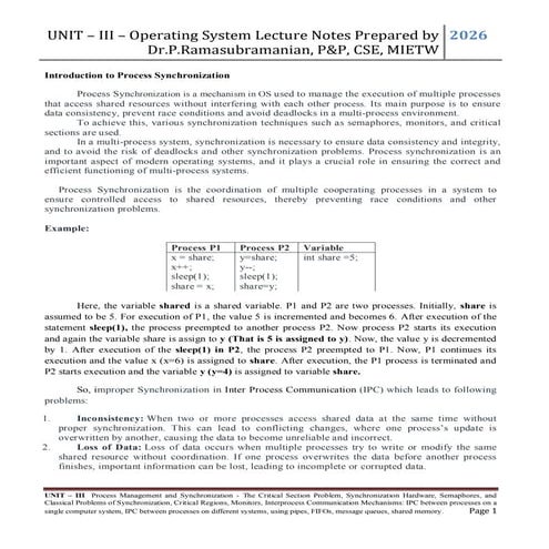 JNTUH R25 regulation, Unit 1 lecture notes for OS | PDF
