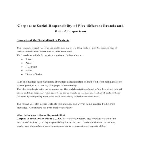 Mehak 3c corporate social responsibilty of five different brands and their co...