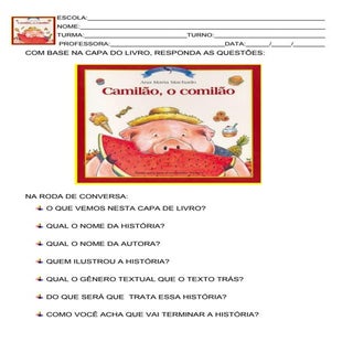 ATIVIDADES DO LIVRO "CAMILÃO,O COMI...