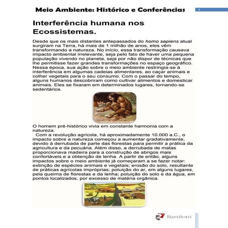 Histórico da interferência humana nos ecossistemas e Conferências sobre ...