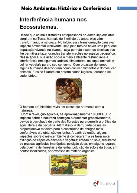 Histórico da interferência humana nos ecossistemas e Conferências sobre ...