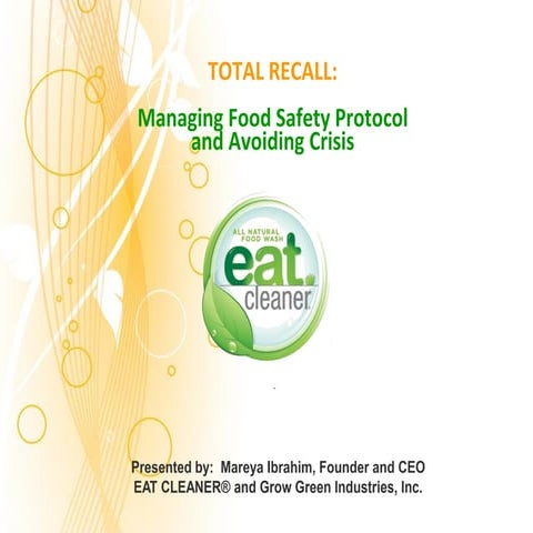 Food Safety Protocol and Crisis Communication