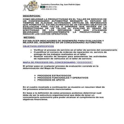 Mejoramiento de la productividad de un taller de servicio automotriz