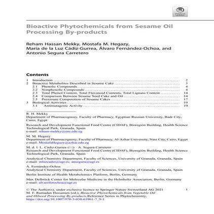  bioactive phytochemicals from sesame oil processing by-products