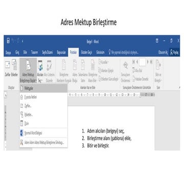 Postalar, mektup birlestirme (veri tabanı örneği)