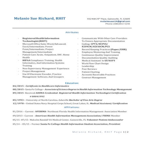 Melanie Richard, RHIT 2016