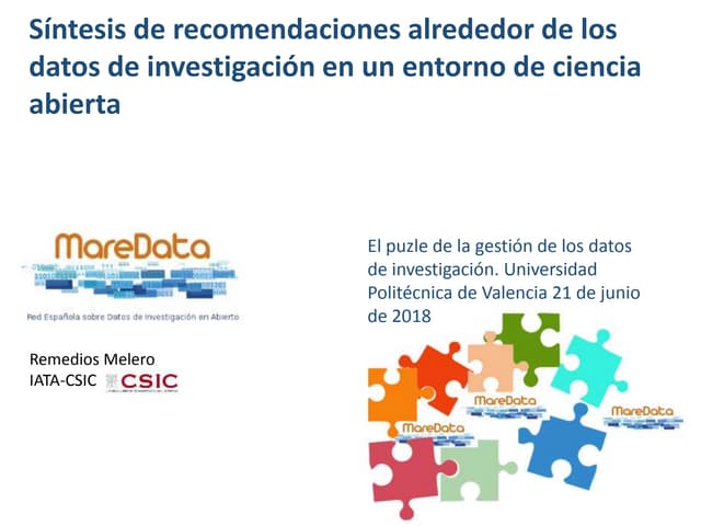 Remedios Melero Síntesis de recomendaciones sobre datos de investigación