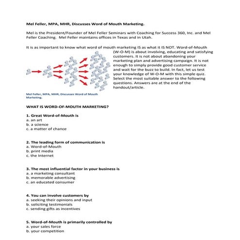 Mel feller, mpa, mhr, discusses word of mouth marketing
