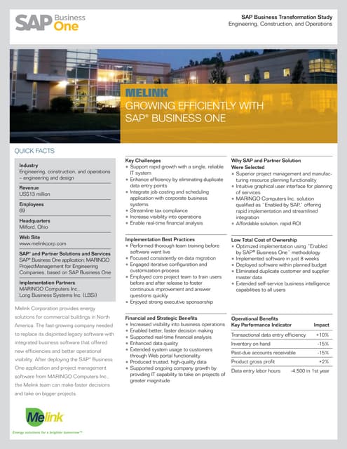 Melink SAP Business One success story